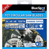 BlueSpot 210mm Circular Mitre Saw Blade 30mm Bore 25 20 16mm Rings 24 40 48T 3pc